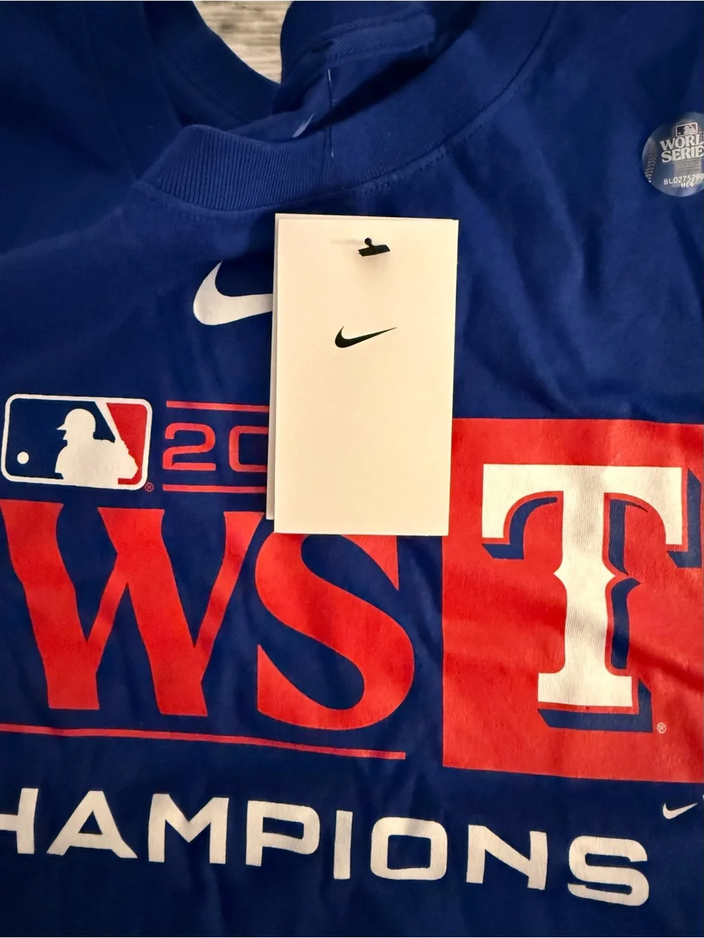 NWT Nike Texas Rangers 2023 World Series Champions T-Shirt Blue Men’s XXL
